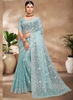 Jimmy Choo Silk Sky Blue Wedding Wear Embroidery Work Saree